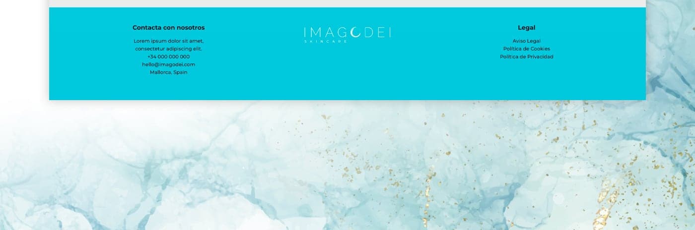 Turquoise footer blending into a golden marble background