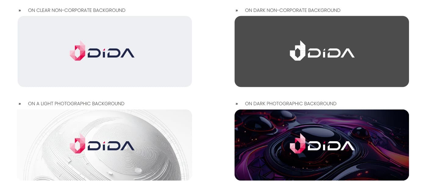 Logotipo Dida Travel aplicado sobre fondos sólidos y fotografías conceptuales