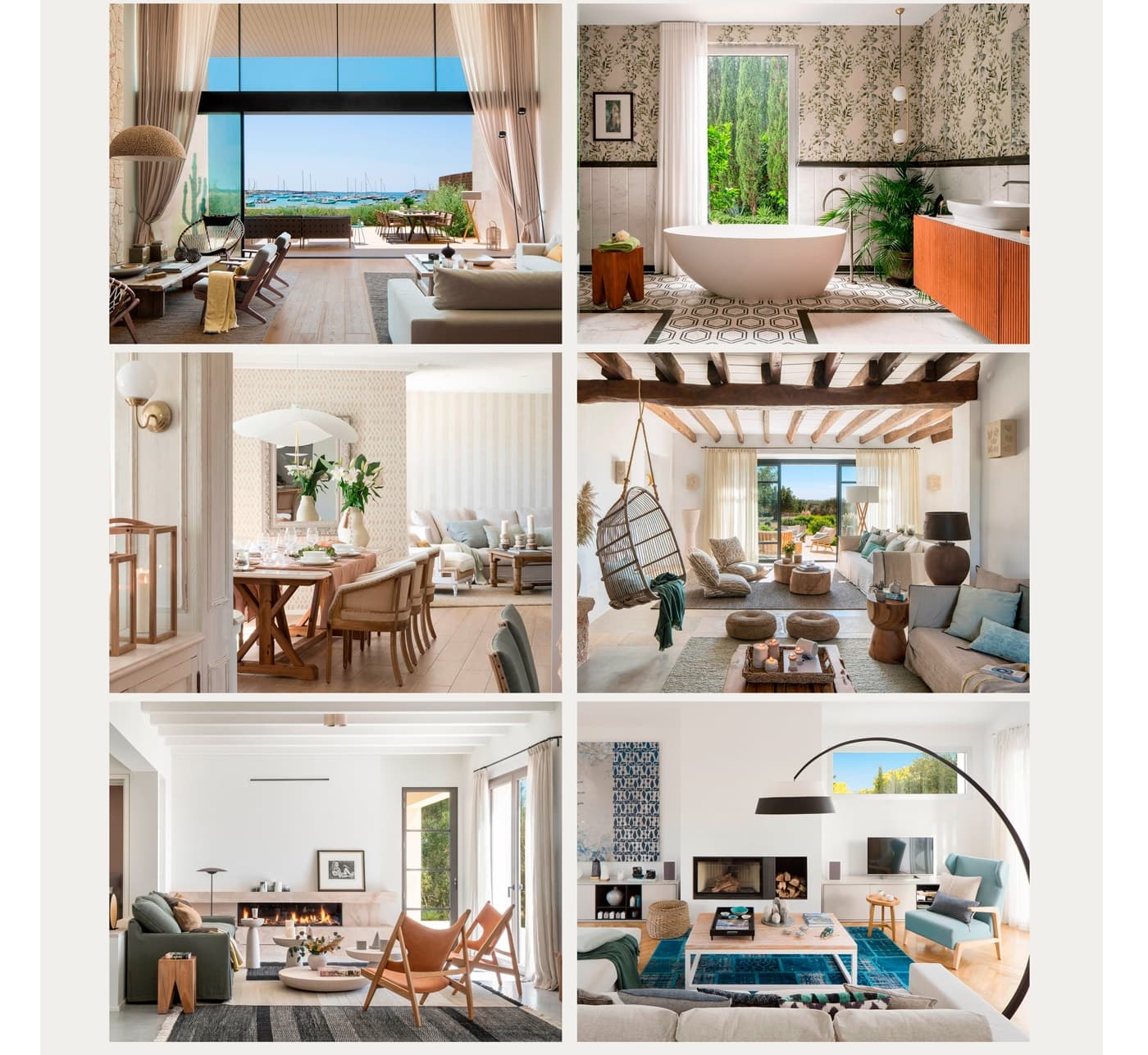 Cuadrícula de seis fotografías de proyectos de interiorismo residencial
