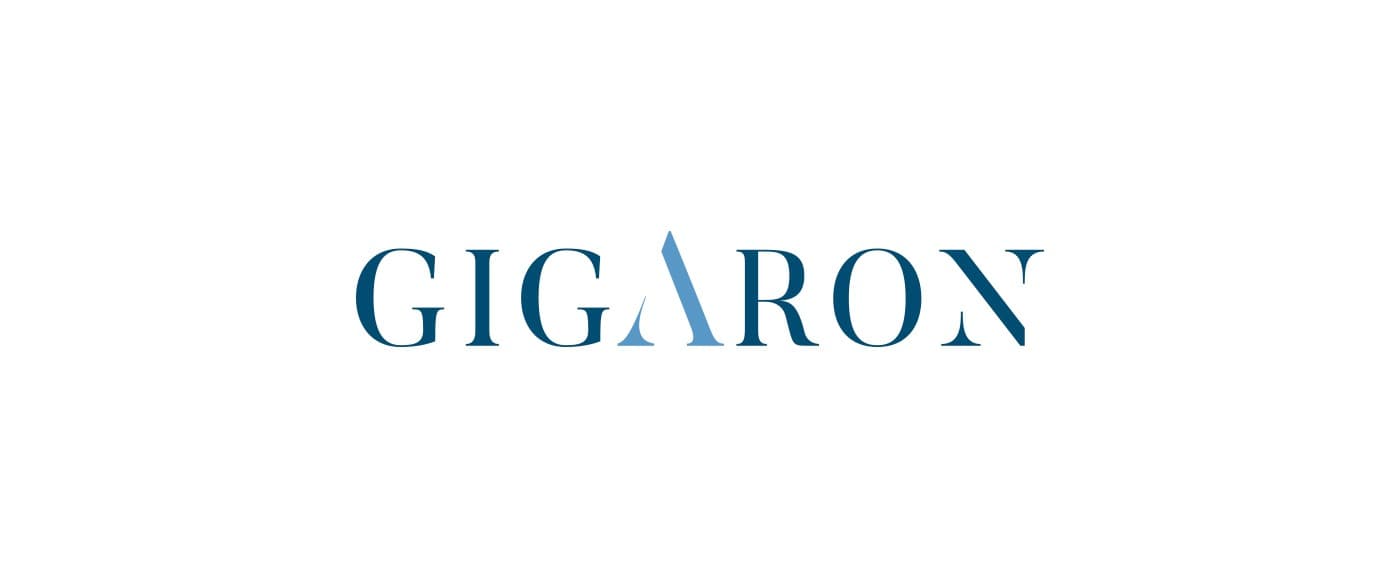 GIGARON wordmark in navy blue serif typography on a white background