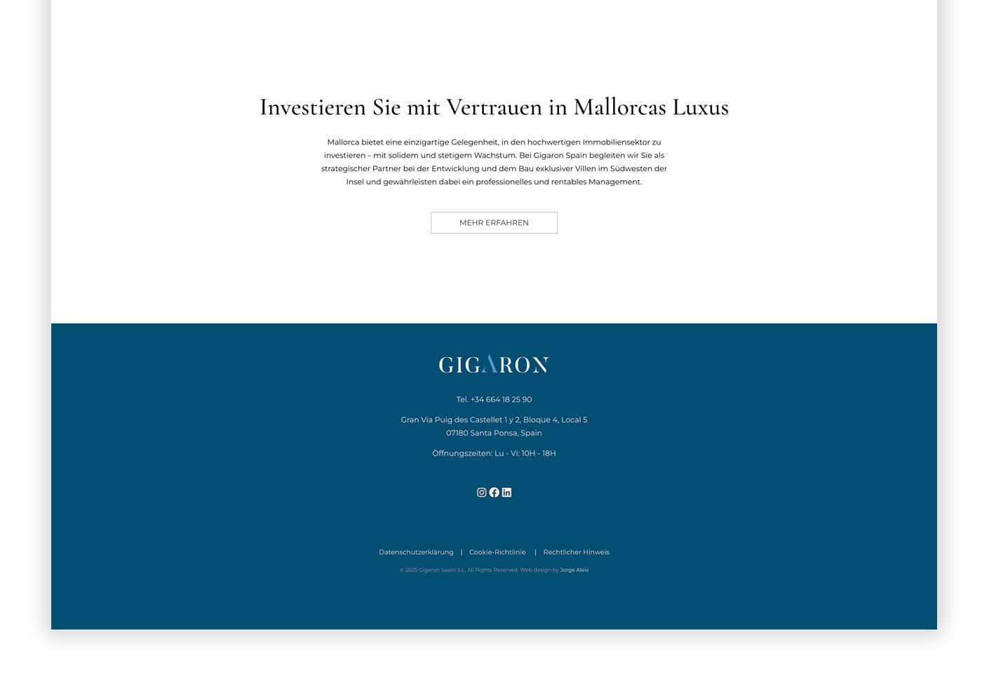 Dark blue footer with a call to invest in the Mallorca property market