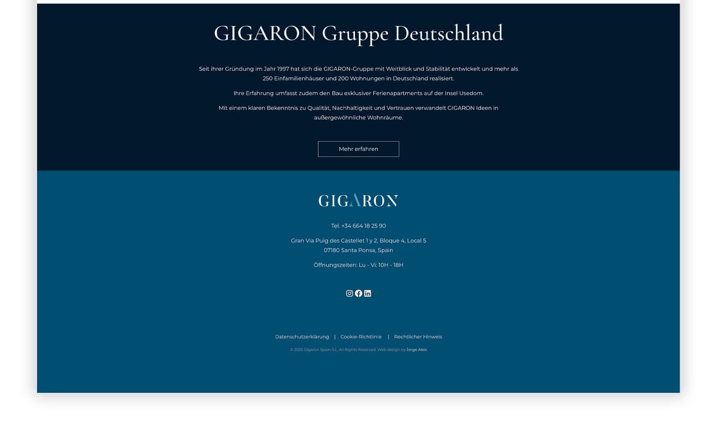 Closing block about GIGARON Gruppe Deutschland and the corporate footer