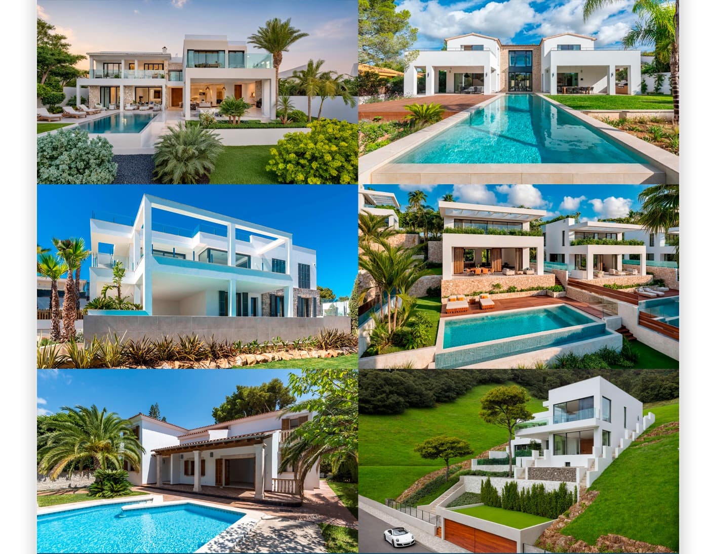 Photo collage of luxury villas with pools in southern Mallorca