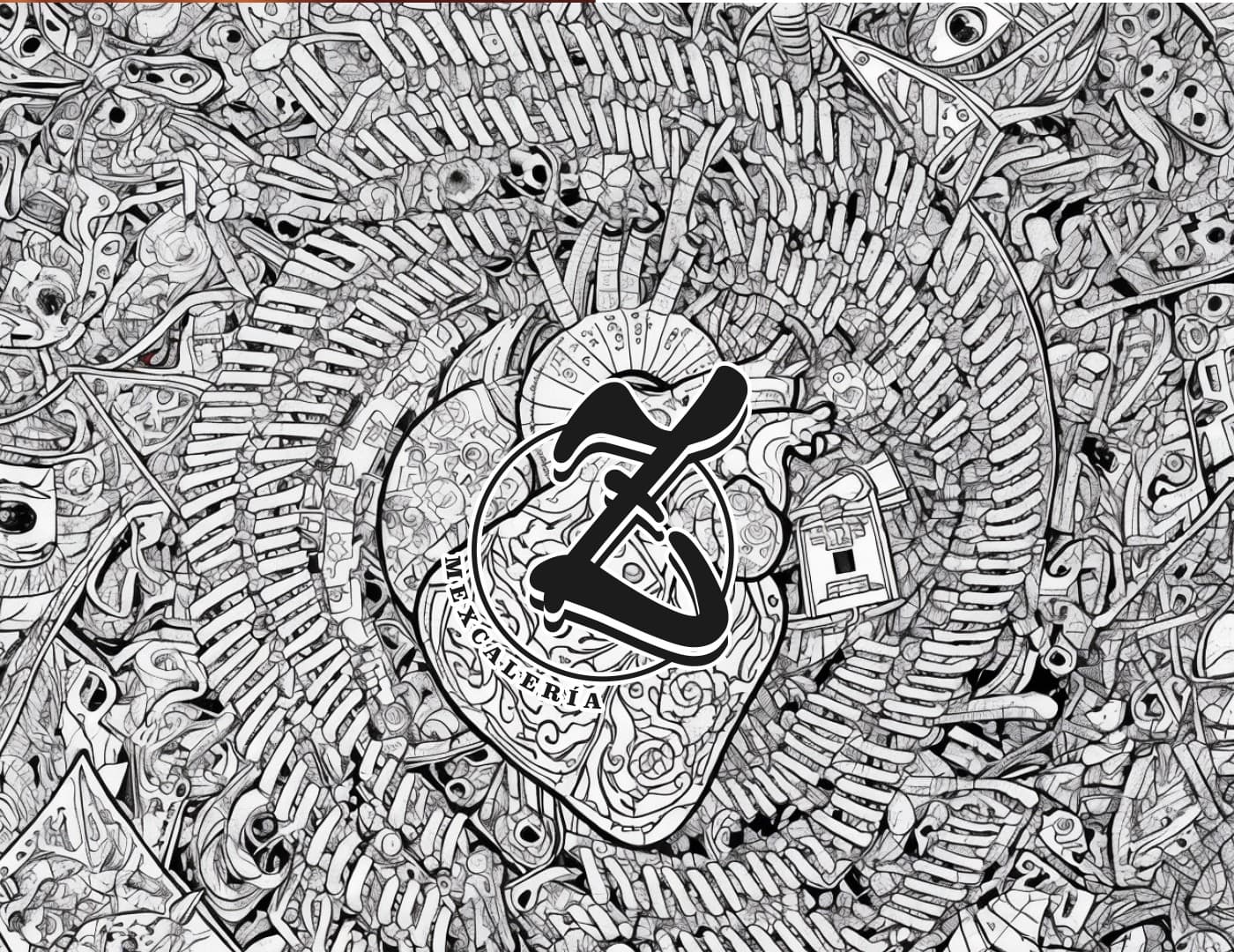 Detalle ampliado de la ilustración de calaveras mexicanas con el isotipo de la Z superpuesto