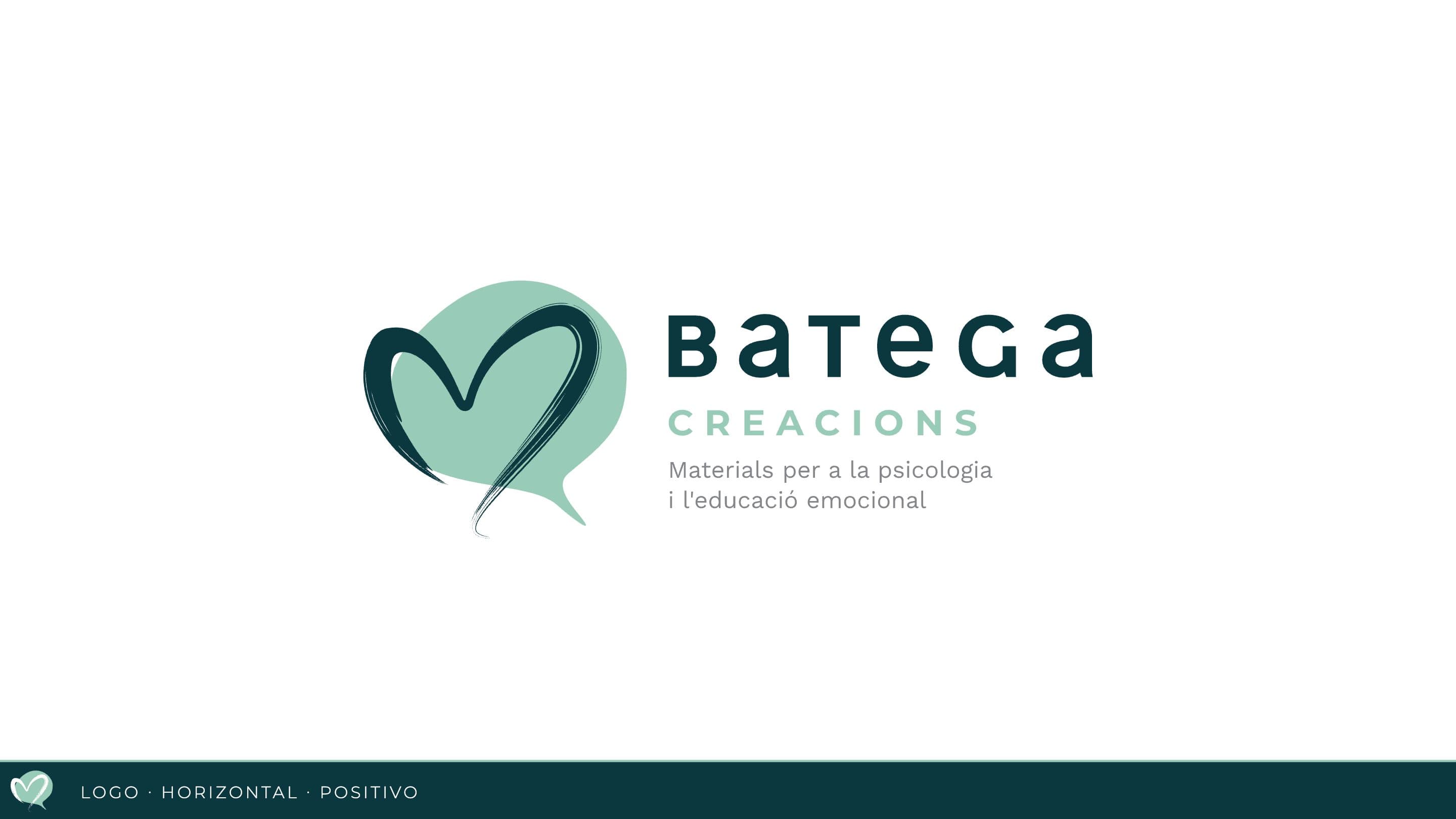 Logotipo horizontal de Batega Creacions con el corazón y la burbuja de diálogo