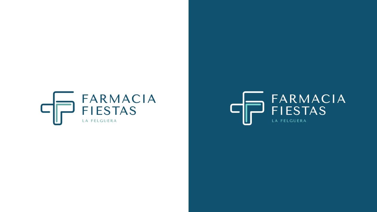 Logotipo horizontal de Farmacia Fiestas sobre fondo blanco y azul petróleo