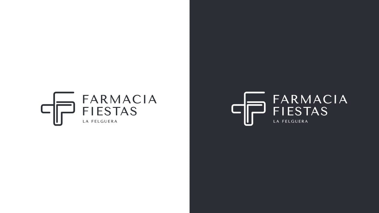 Logotipo de Farmacia Fiestas en escala de grises sobre fondo blanco y antracita