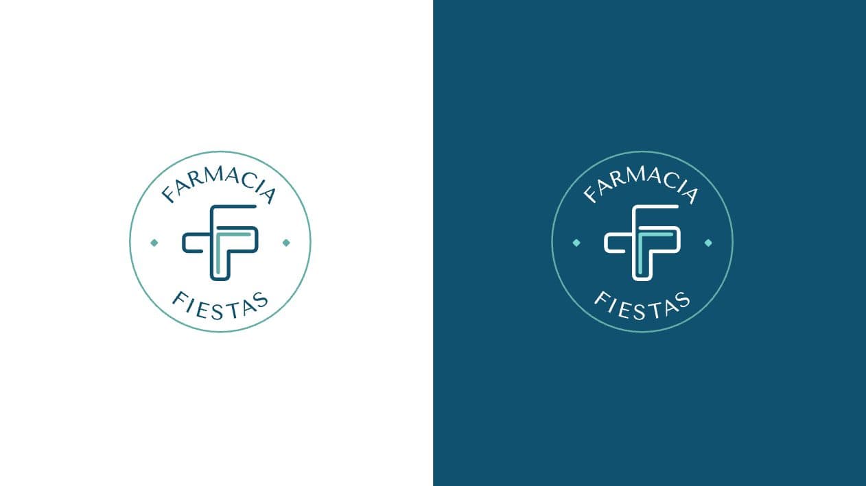 Sello circular de contorno fino con el logotipo de Farmacia Fiestas