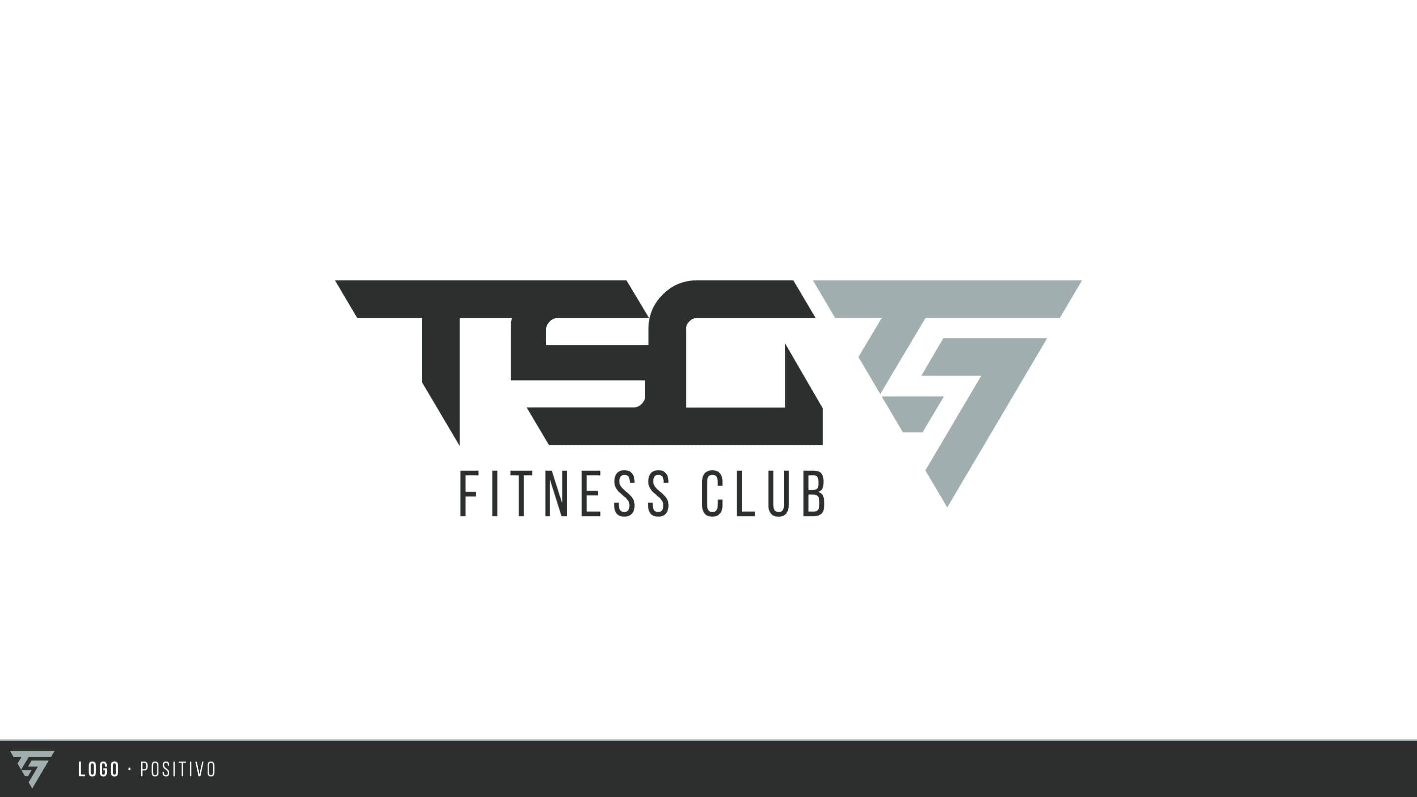 Logotipo TSG Fitness Club en versión positiva en negro y gris sobre fondo blanco
