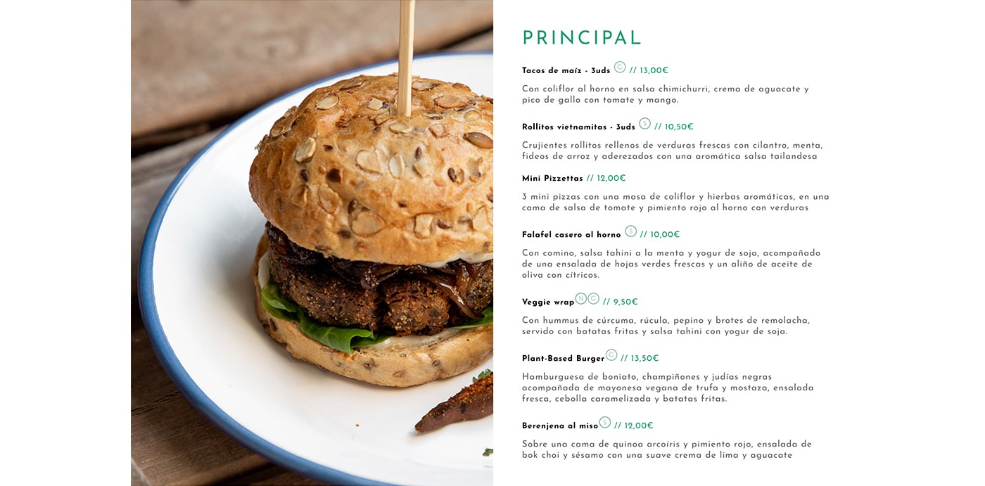 apartado de platos principales en el menu